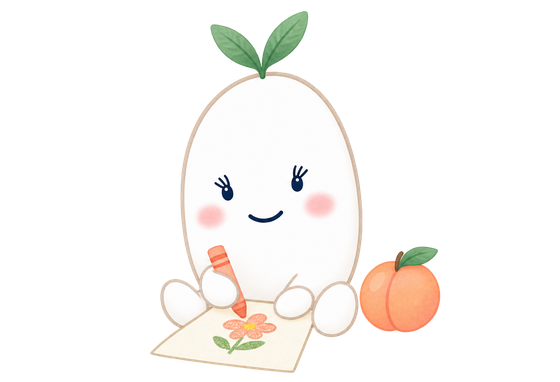 Pip drawing a flower with a peach crayon