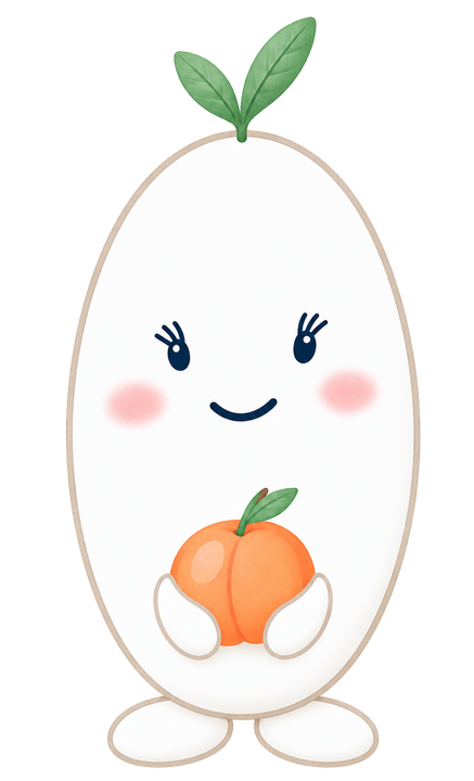 Pip, the Peaches of Chelsea mascot, cradling a peach